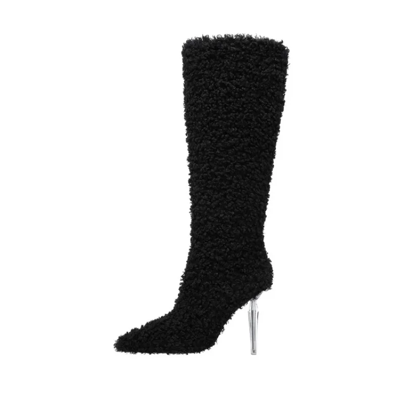 

2023 Women's Autumn/Winter Fashion Crystal Fine High Heel Boots High Quality Suede Knee Length Boots From Europe and America