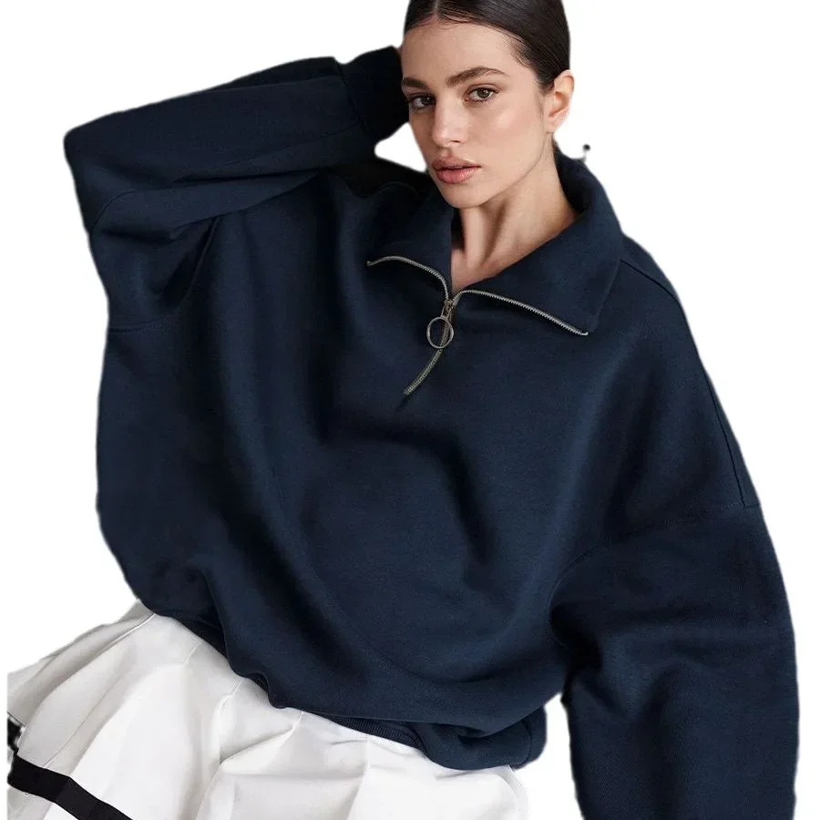 2023 Autumn Winter Women Fashion Loose Zipper Hoodie & Swaetshirts Female Solid Color Casual Long Sleeve Tops Pullovers