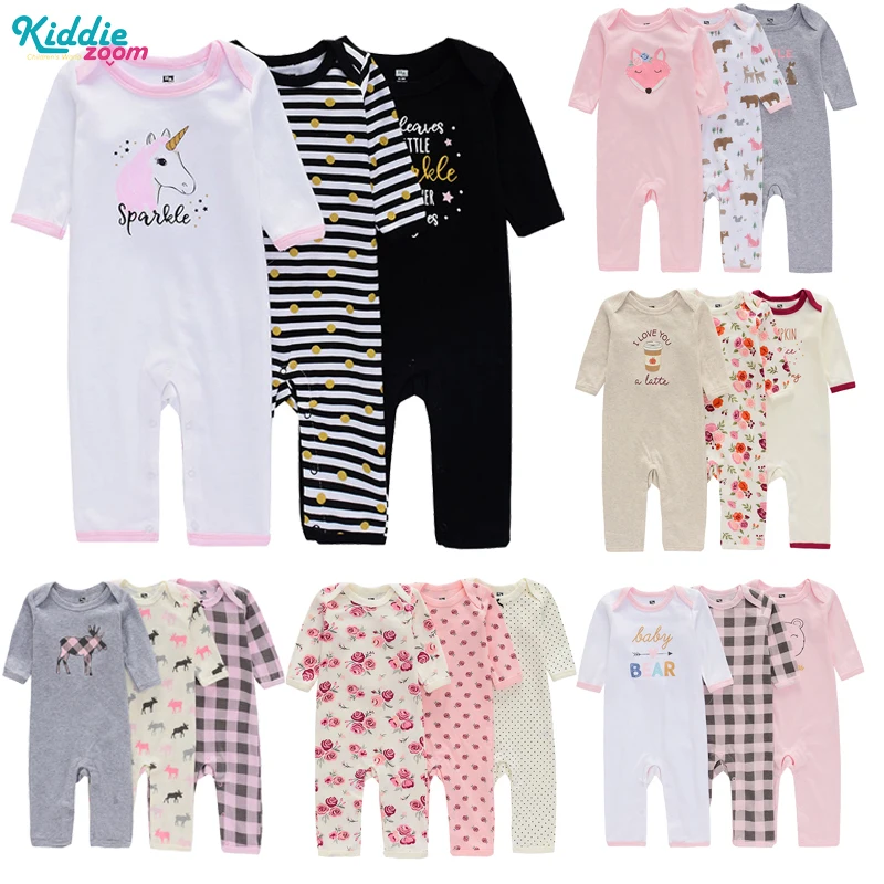 

Kiddiezoom 2022 Autumn Baby Girl Pink Romper 3Pcs/set Newborn Boy Spring Clothes Infant Pajamas Toddler Jumpsuit for 0-24 Months