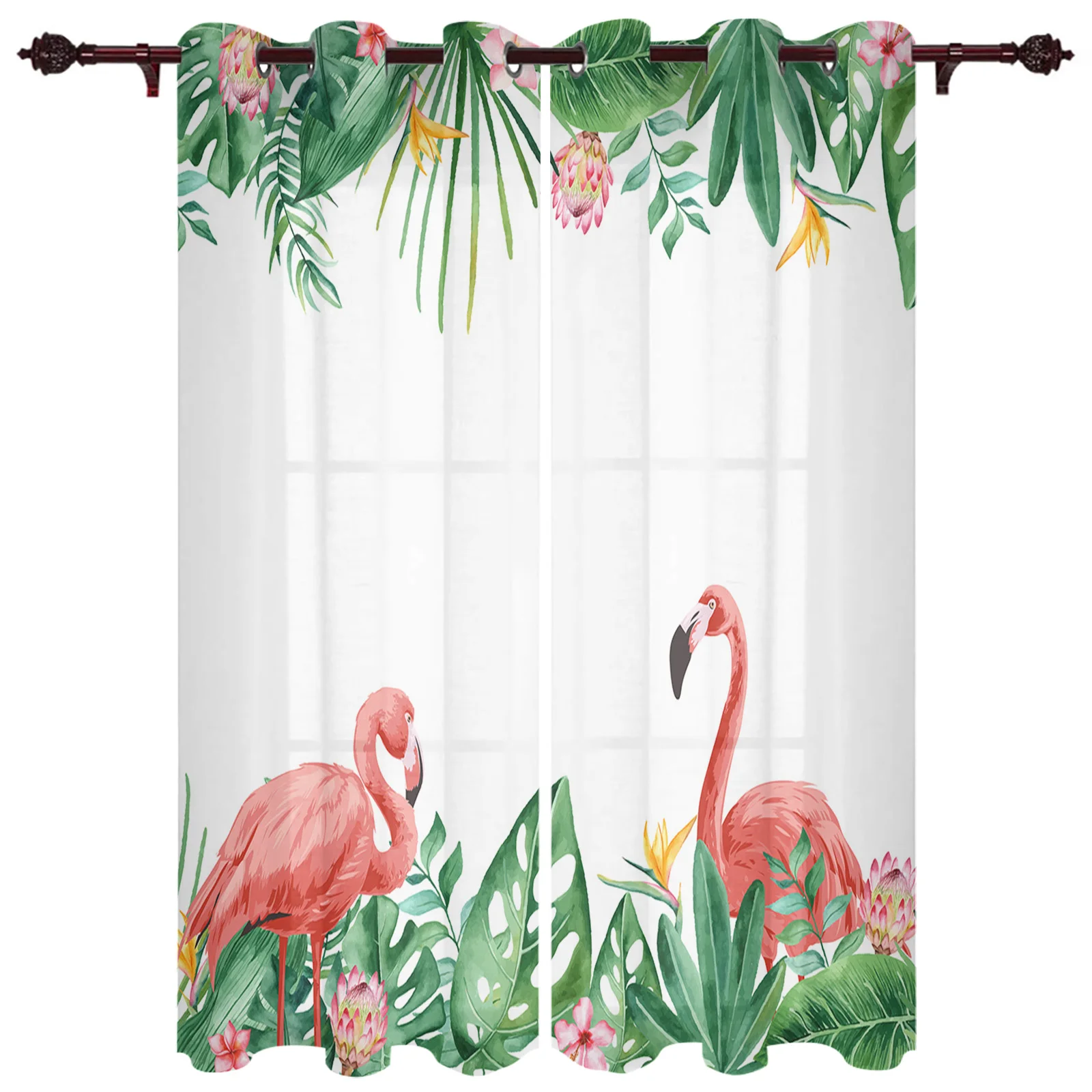 

Tropical Plants Flamingos Palm Leaves Curtains for Bedroom Living Room Window Curtain Treatments Blinds Kitchen Decor Drapes