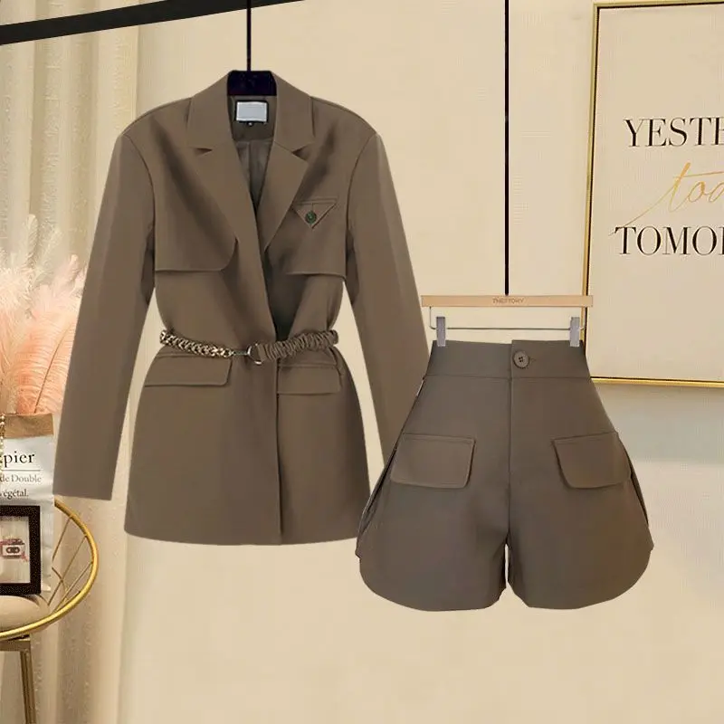 

High Street Fashion Blazers+High-waisted Shorts Two Piece Sets Women 2023 New in Matching Sets Korean Coats Elegant Blazer Suit