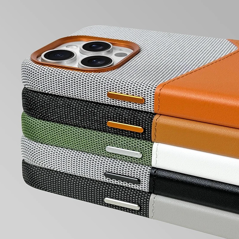 Linen Leather MagSafe Phone Case with Card Holder and Magnetic Wireless Charging - Shockproof Design