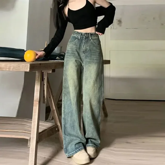 Jean amincissant taille haute Vintage, Style américain, bas de cloche décontracté, pantalon Long polyvalent à jambes droites pour femmes 1