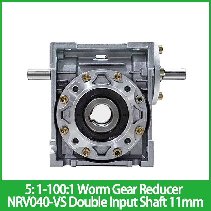 

5: 1-100:1 Worm Gear Reducer NRV040-VS Double Input Shaft 11mm Output Hole 18mm 90 Degree Worm Gearbox Speed Reducer