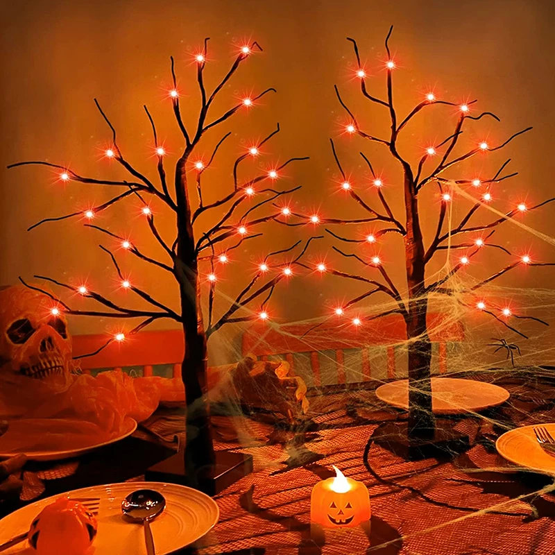 DIY Halloween Decorative Lights LED Birch Tree Landscape Night Lamp Party Ornament Tree Kids Bedroom Home Decor Fairy Lights
