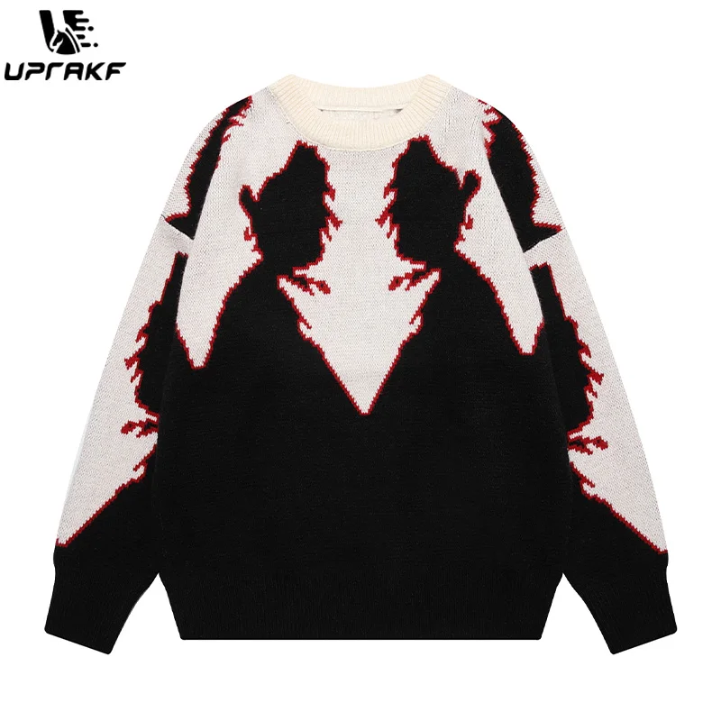 UPRAKF Harajuku Sweater Autumn Baggy All-Match Knitted Jumper Round Neck Hip Hop Tops Trendy Pullovers Fashion Casual
