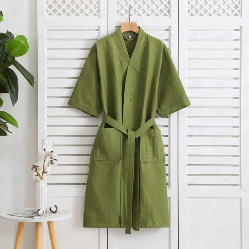 Summer Bathrobe 100% Cotton Male Sleepwear Loose Colorfull Dress Cotton Long Sleeve Robe and Long Pants Bathrobe Set for Men