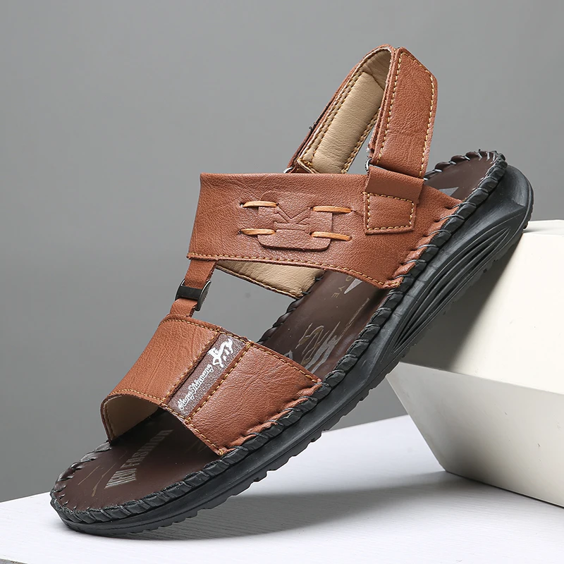 Premium Leather Non-Slip Men's Beach Sandals - Comfortable Summer Classics