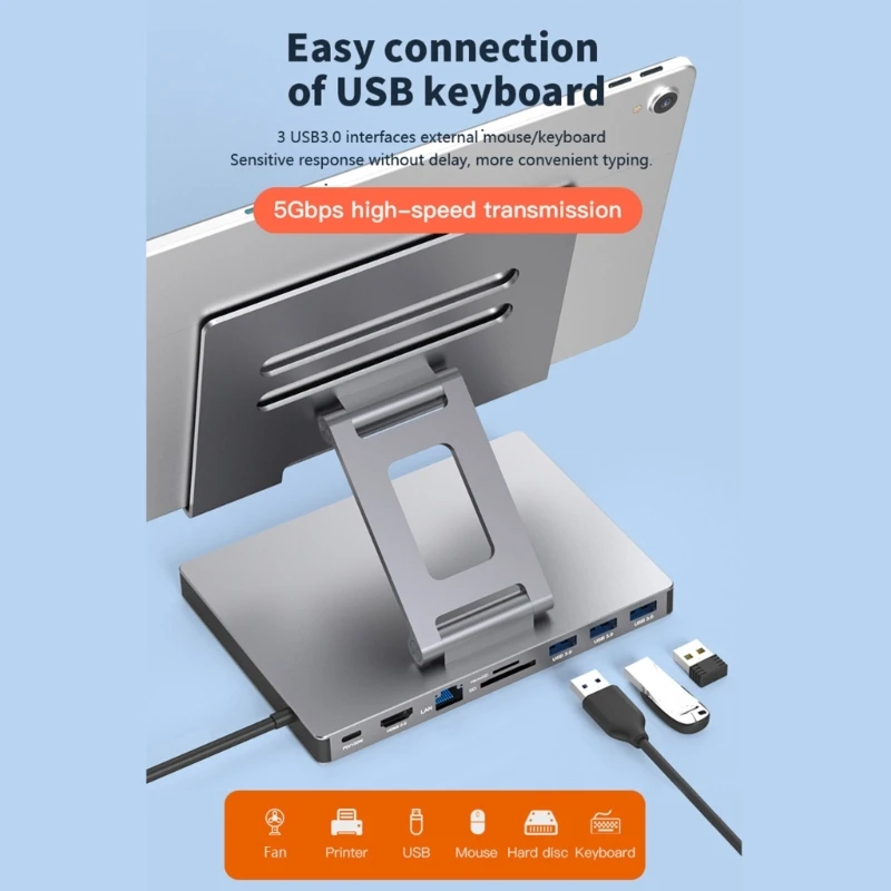 

USB C Docking Station 9-IN-1 Dock Station Notebook Mount Holder Stand with 2xHDMI4K Ethernet PD100W 5Gbps USB3.0 DropShipping