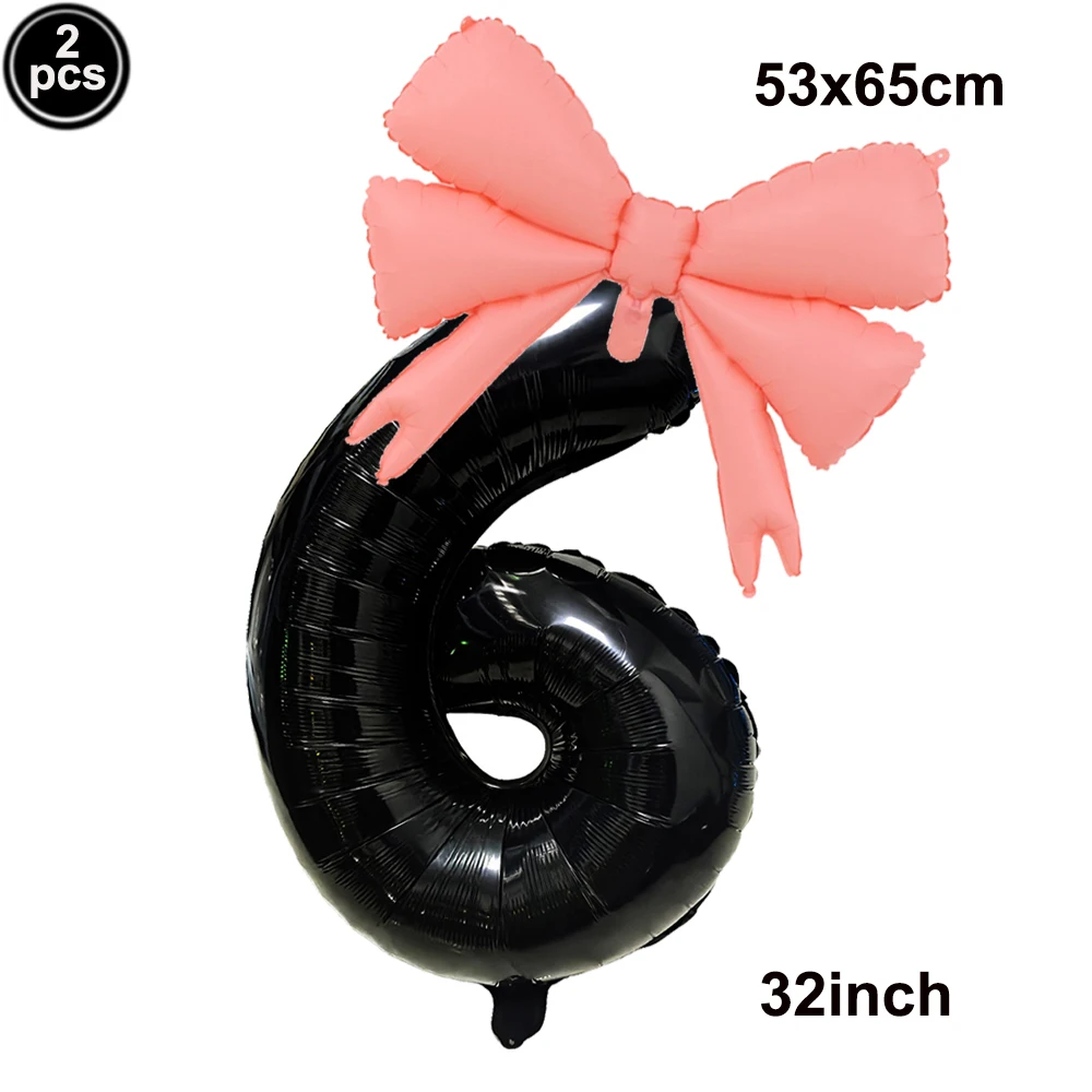 32 Blue, Pink, and Black Number Balloons with Ribbon Bows