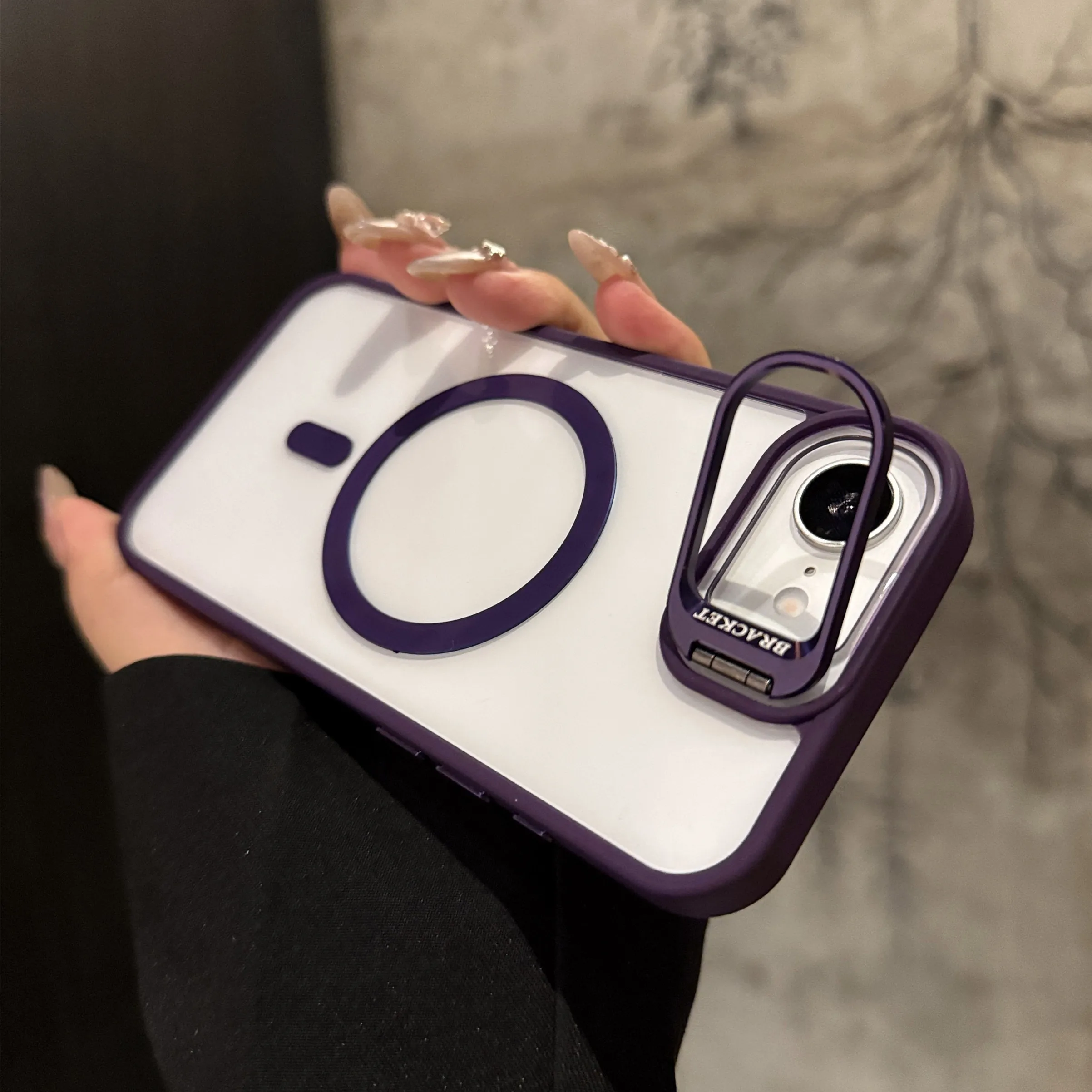 Magnetic Metal Ring Holder Case with Clear Lens Protection and Hard Back Cover