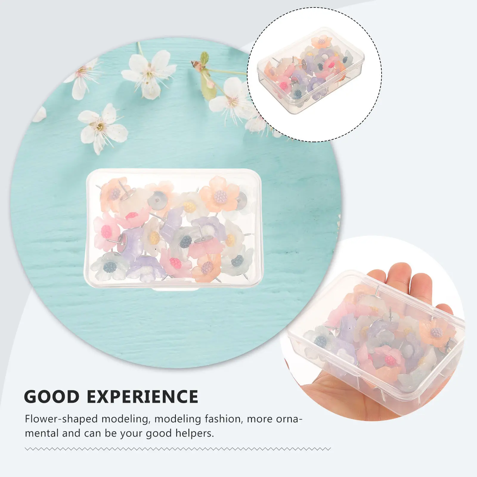 20Pcs 크리 에이 티브 엄지 못 스틸 와이어 수지 꽃 모양의 푸시핀 코르크 보드 액세서리 사무실 책상 아트 공예지도 마킹