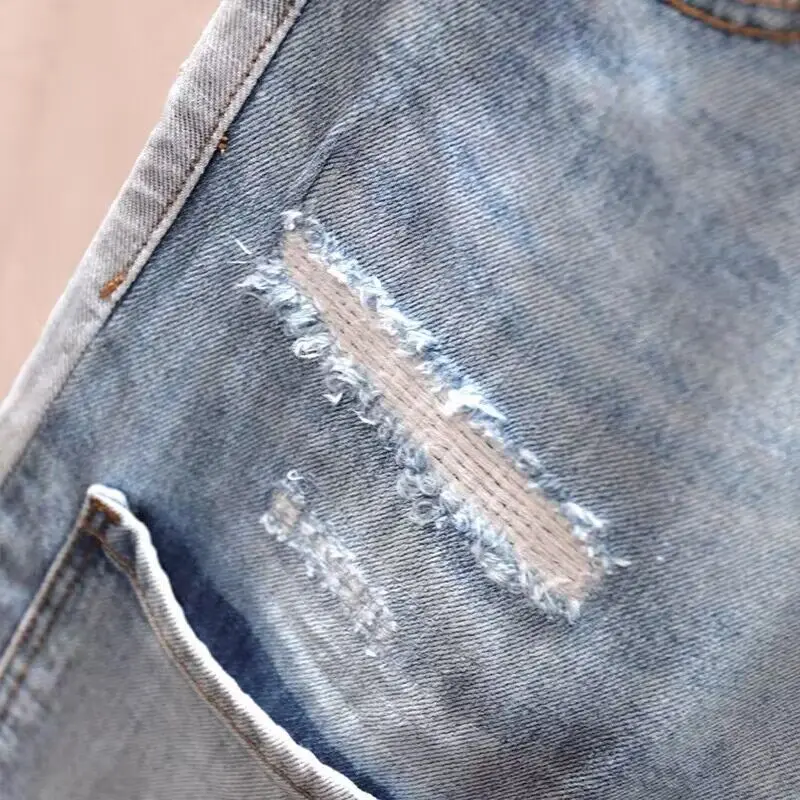 Men Ripped Jean Distressed Jeans Denim Washed Ankle Length Pencil Pants Spliced Patchwork Jeans Skinny Holes High Street