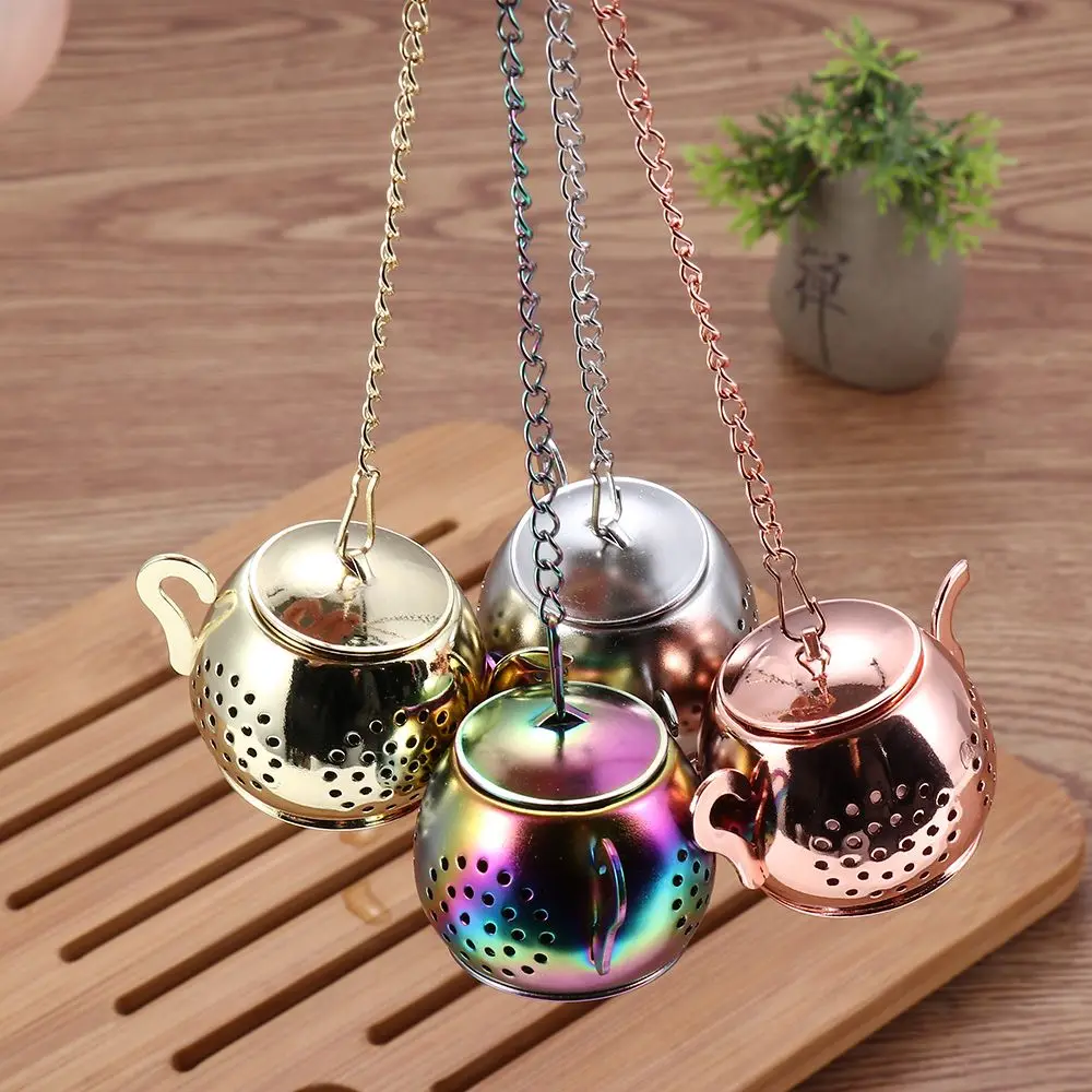 Durable Teapot Shape Tea Infuser with Chain Tea Strainer Herbal Spice Filter Diffuser Stainless Steel Kitchen Gadget