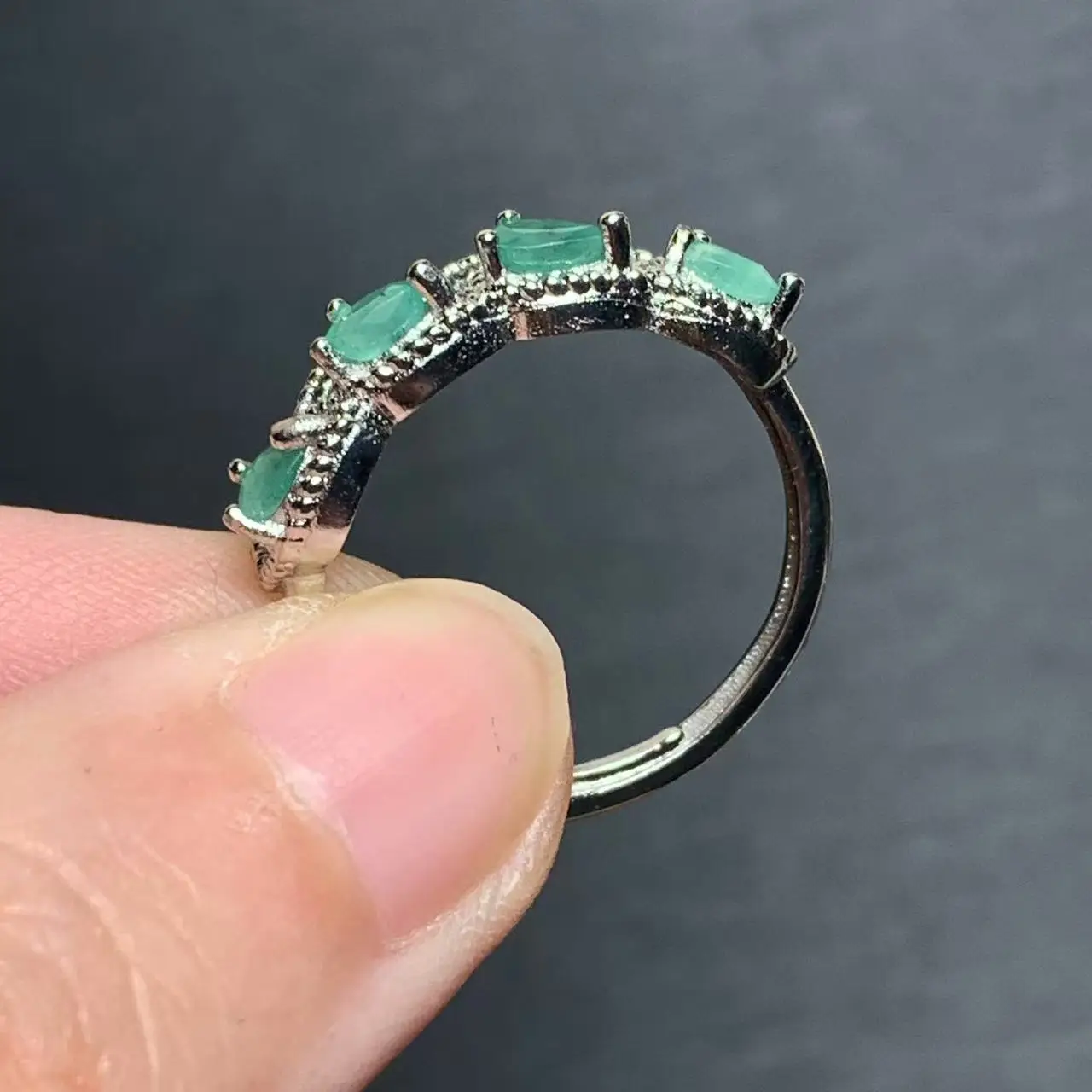 LEAF Natural Emerald Ring Adjustable Female Classic Ring Jewelry for Women Gift Wholesale High Quality Vintage Fine