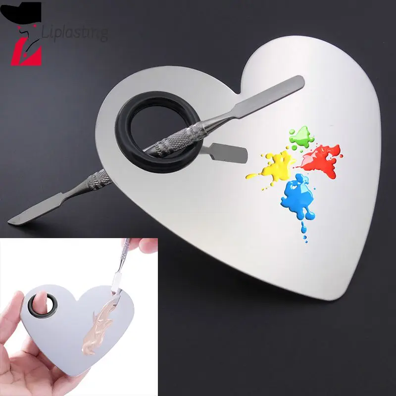 

Stainless Steel Cosmetic Face Makeup Palette Spatula Foundation Mixing Make Up Tool Rectangle Palette Heart-shaped Rectangle