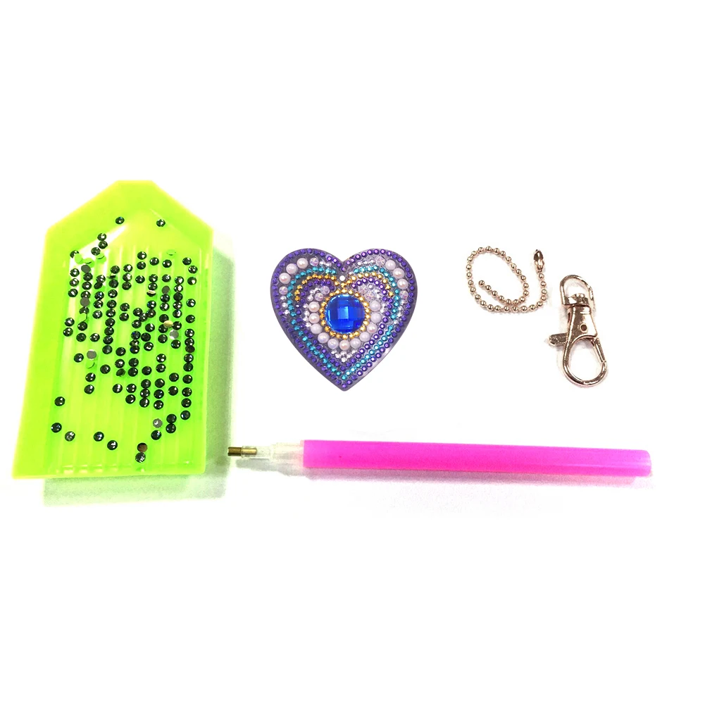4/5Pcs 5d DIY Heart-shaped Diamond Painting Keyring Mosaic Embroidery Cross Stitch Bag Pendant Diamond Keychain