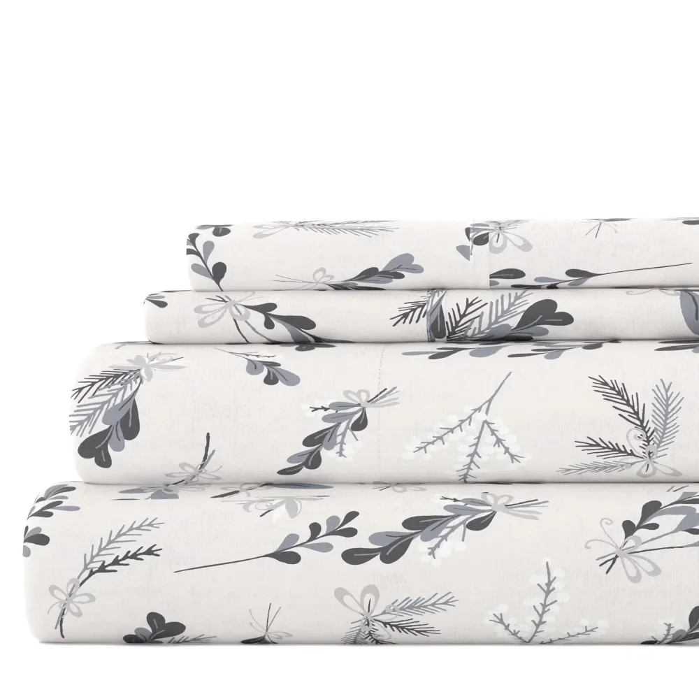 

Light Gray Botanical 4 Piece 100% Cotton Flannel Deep Pocket Sheet Set Double Bed Sheets Freight Free Linen Home Textile