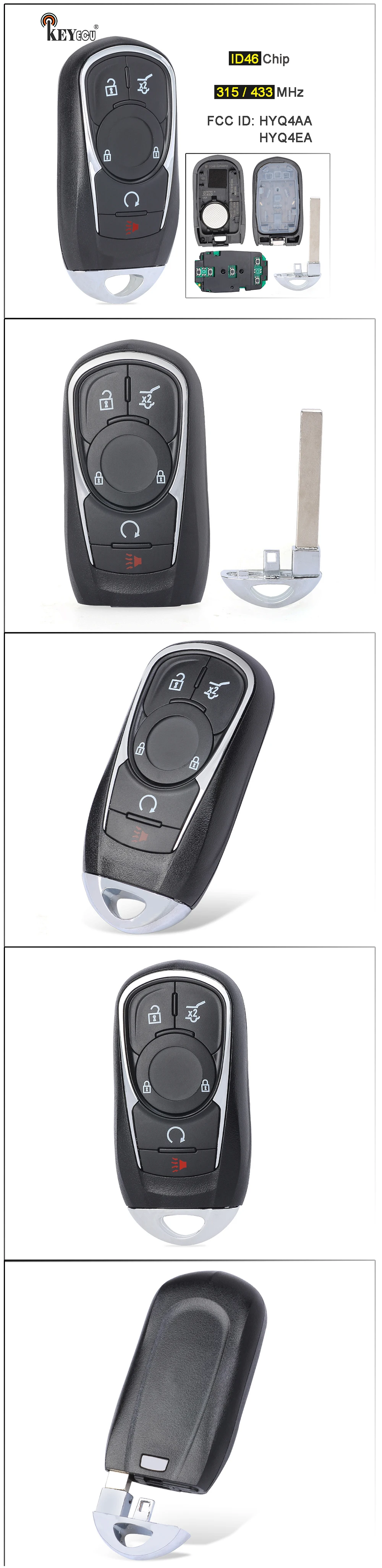 Keyforkess 315/ 433MHz ID46 Chip HYQ4AA HYQ4EA Smart 6 Button Remote Key Fob per Buick Enclave Envision Regal 2016 17 2018 2019 2020 - Saf7070bd4533417383c9e0c502437952u