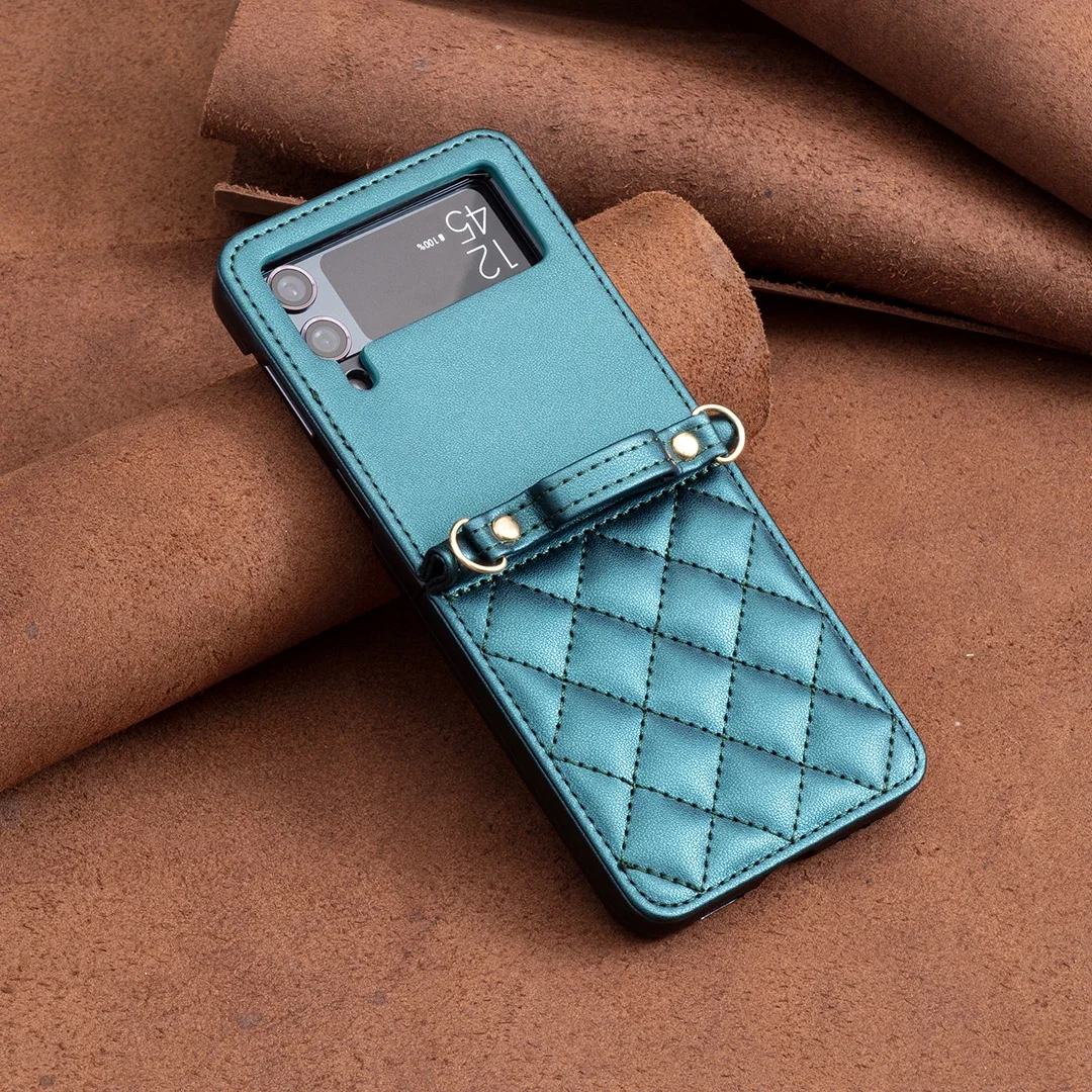 Elegant Diamond Lanyard Leather Crossbody Phone Case with Shoulder Strap