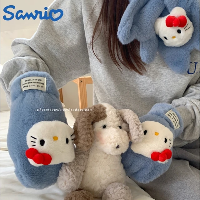 Sanrio Hello Kitty Plush Scarf Gloves Cartoon Kt Cat Neck Collar Warmer Stuff Winter Warm Soft Furry Scarves Girls Surprise Gift