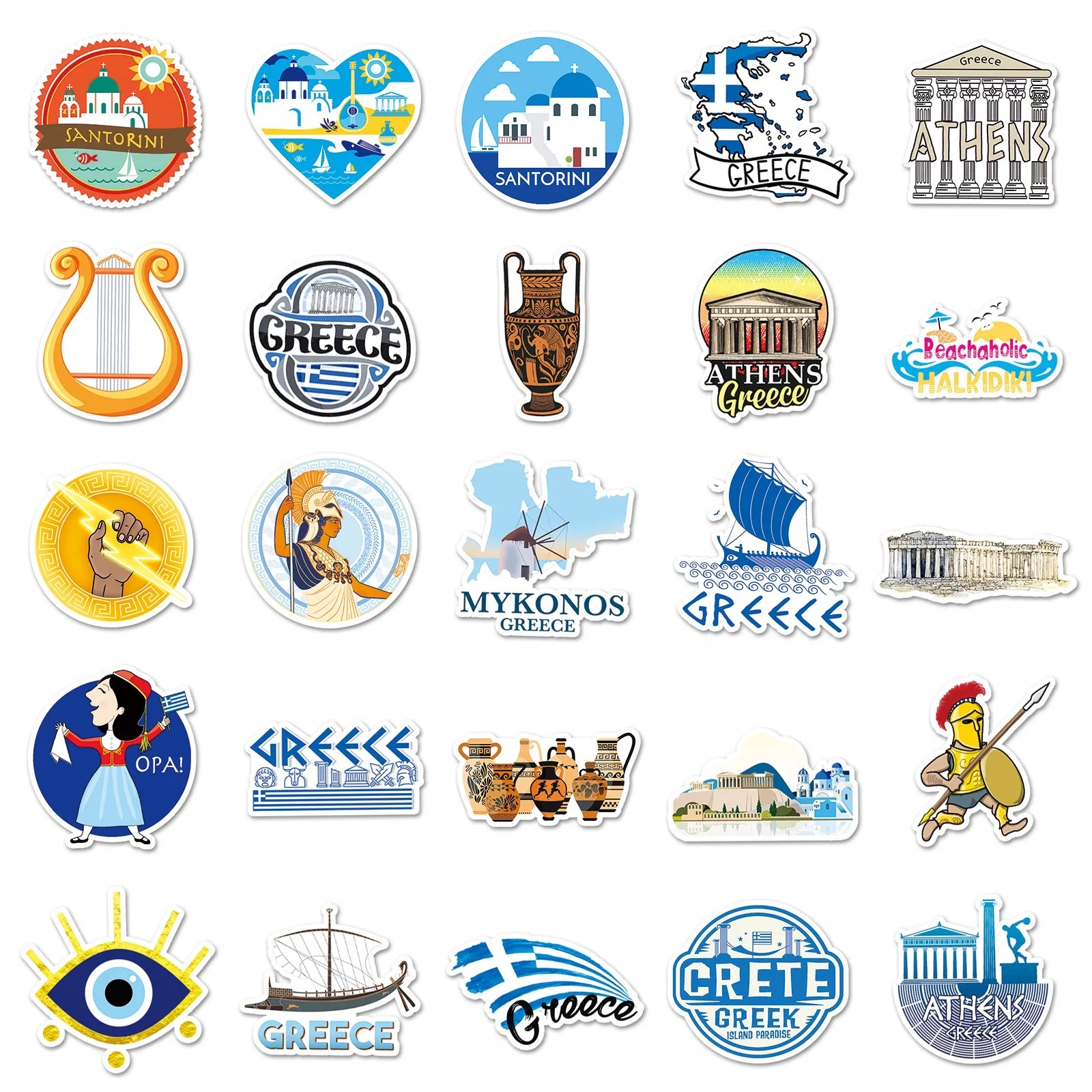 Greece City Travel Stickers Set: World Famous Tourist Landscapes Decals for Scrapbooking and Decoration