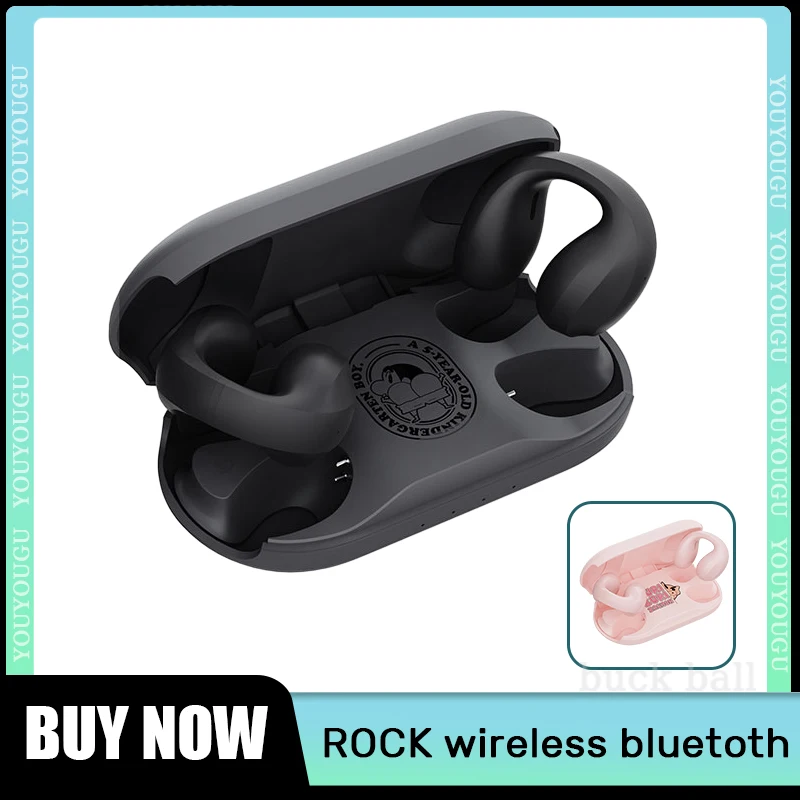 

Rock S Bone Conduction Earphones Bluetooth Wireless Headphone Over Ear Hook IPX6 Waterproof AI Noise Reduction For Sport Headset