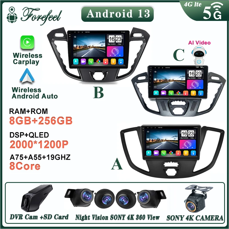 

Android 13 For Ford Transit Tourneo niestandardowy 2013-2021 Screen Auto Radio Navigation Stereo Radio Car No 2Din GPS Player