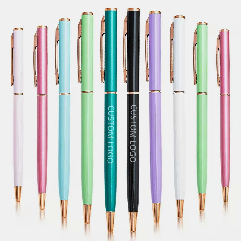 

30Pcs Custom Logo Ballpoint Pen Metal Materiall Press Style Ball Pens For School Office Writing Point 0.7mm Ink Color Black