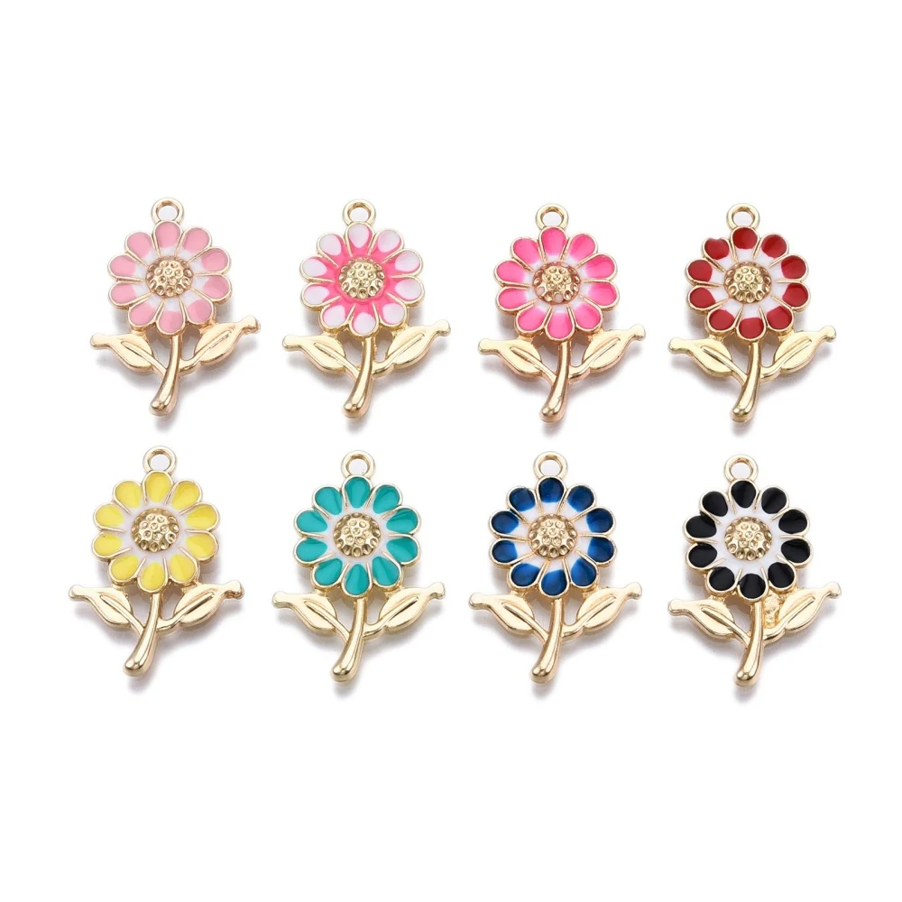 100pcs Alloy Enamel Sunflower Pendants Big Daisy Flower Randomly mix Color for jewelry making DIY Necklace Home Crafts Decor