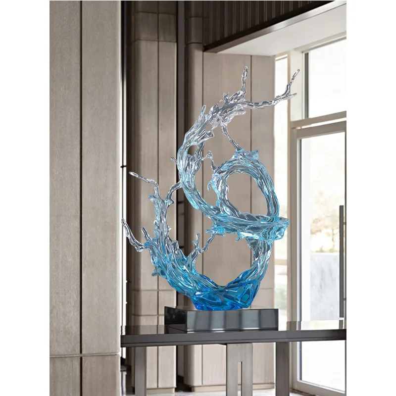 Soggiorno portico decorazione scultura in resina trasparente astratta onda dell'oceano trucco ricchezza decorazione dispositivo lobby dell'hotel - immagine 3
