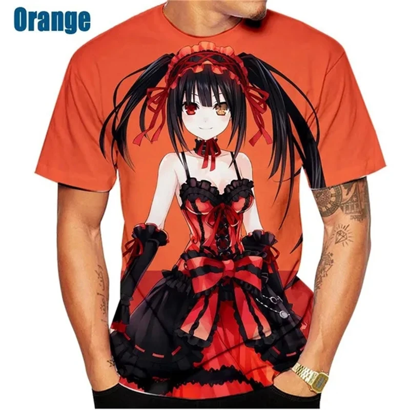 

Летняя новая стильная футболка в японском стиле с 3D-принтом свидания и прямого эфира, мужская и женская футболка в стиле аниме, Повседневная модная футболка с коротким рукавом