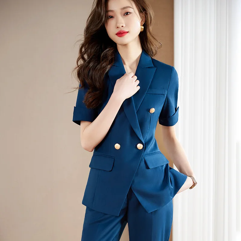 

Summer Elegant Pantsuits Trousers Set Women Formal Business Work Wear Professional Office Blazers with Pants and Jackets Coat
