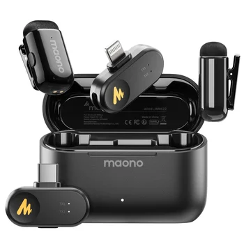 MAONO T1mini Wireless Lav Mic สําหรับโทรศัพท์ AI ตัดเสียงรบกวนตัดอัตโนมัติ App Control Clip-on ไมโครโฟนสําหรับ Video RecordingVlog 1