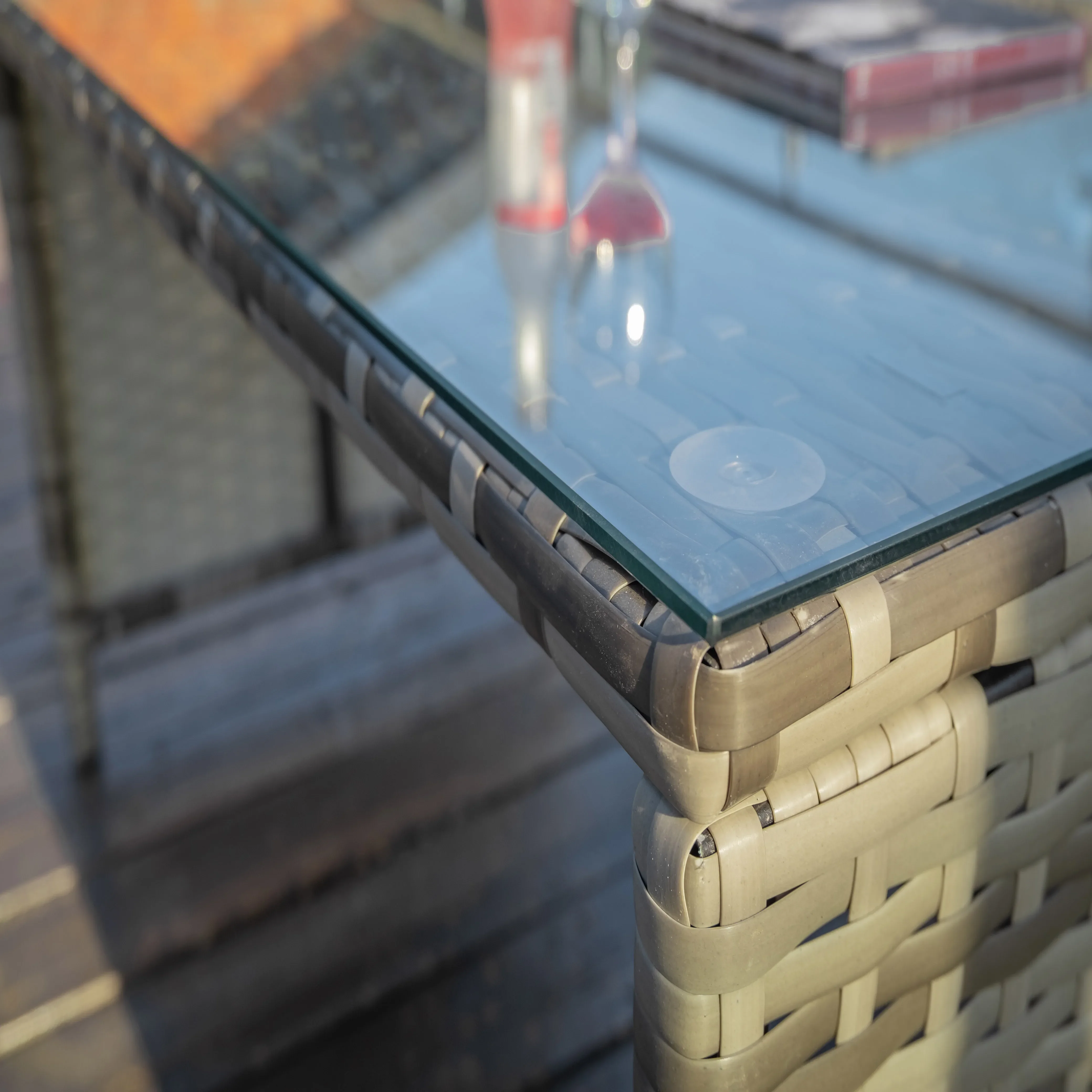 Conjuntos de mesa y sofá chaise-longue de ratán PE, juegos de muebles de exterior para patio de hotel de lujo