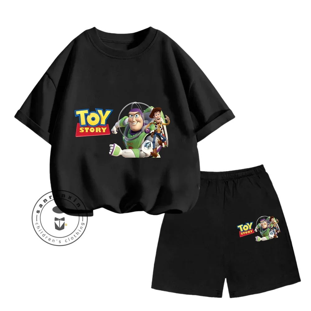 Kawaii Fashion Disney Toy Story Animation Cartoon Print Design O-neck Soft Short Sleeves and Shorts for Boys and Girls Ages 3-14 3