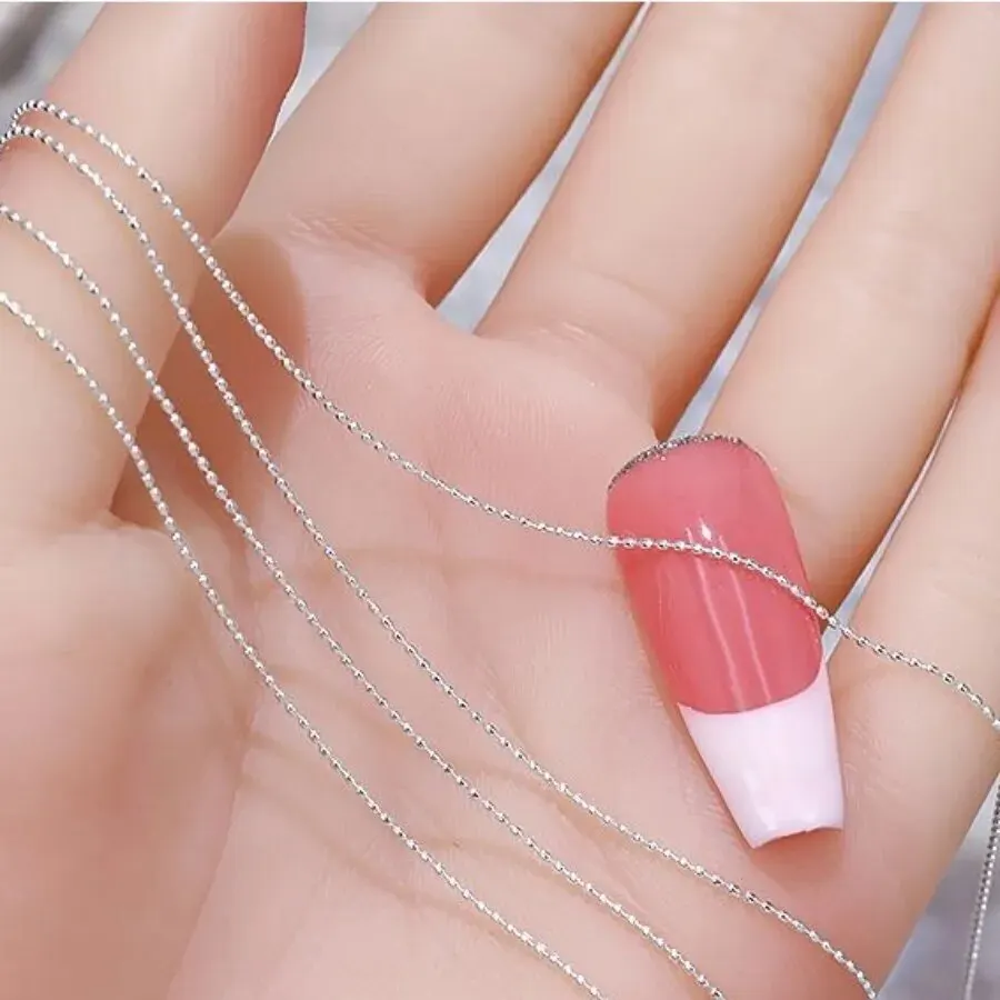 1M/Pack 0.8mm Gold Silver Nail Bead Chain Charm Ellipse Stone Nail Art Decorations Giltter Metal Steel Ball Jewelry Accessory 4