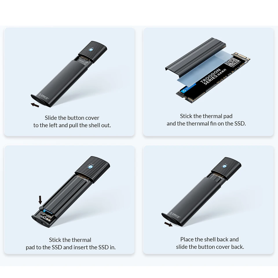 Orico-gabinete Ssd Externo Protocolos Duplos Gabinete M.2 Ngff Nvme Usb 3.2 tipo c Capa do Disco Rígido 10gbps Caixa de Armazenamento hd Casa - Imagem 5
