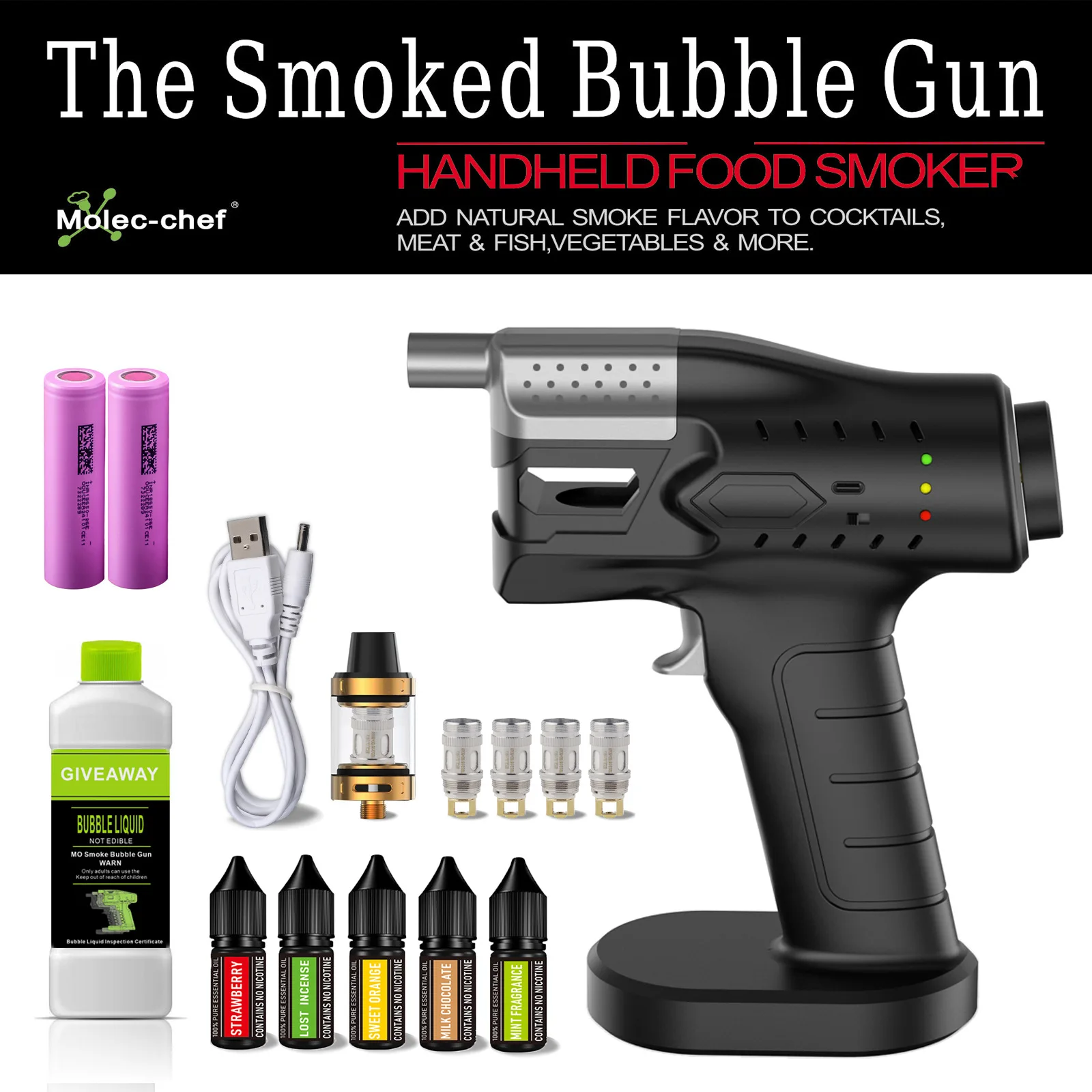 Smoke Bubble Gun Cocktail Flavour Blaster Candy Bar Decoration Accessories Bomb Shaker Adjustable smoke volume smoking infuser gun