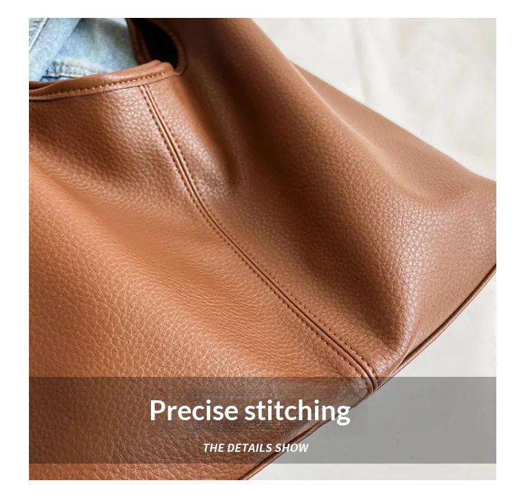 Damen-Schultertasche aus weichem PU-Leder, große Kapazität, einfache Pendler-Handtasche, vielseitige Outdoor-Tragetasche – Detail 3