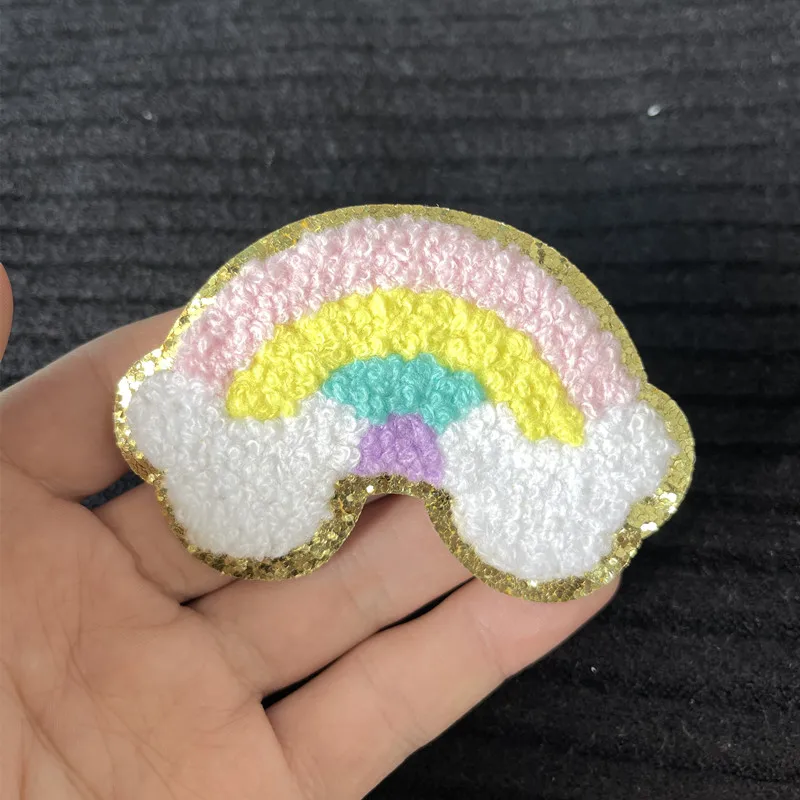 1Pc Sequin Chenille Embroidery Patches Rainbow/Lightning/Heart Patches Appliques Iron On Patches For Children Woman Clothes 