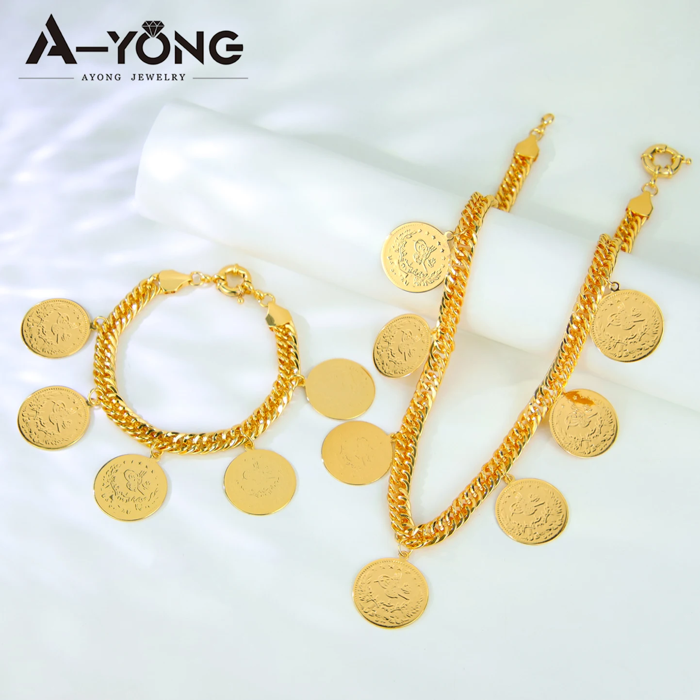 Turkish Gold Plated Coins Jewelry Set 21k Gold Color Arabic