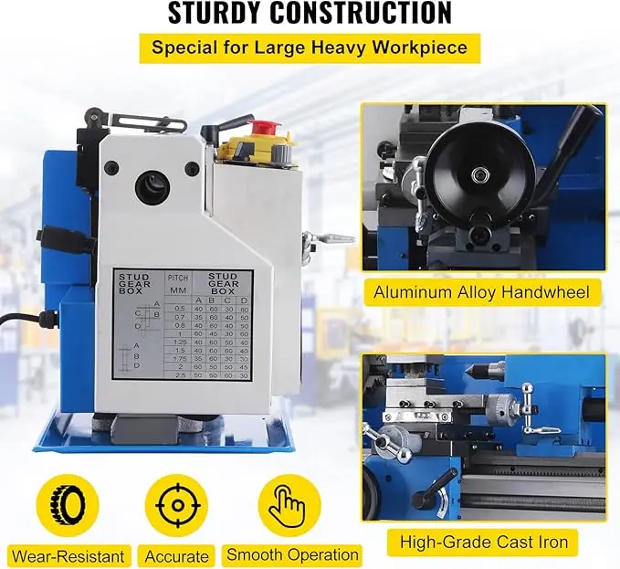 7 x 12 Inch Precision Mini Metal Lathe 2250 RPM 550W Variable Speed Mini Lathe Precision Bench Top Metal Working Lathe for