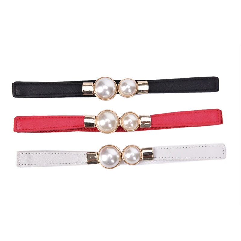 Women Elastic Waist Seal Belt Pearl For Dresses Skirt Waistbands Wasit Belt