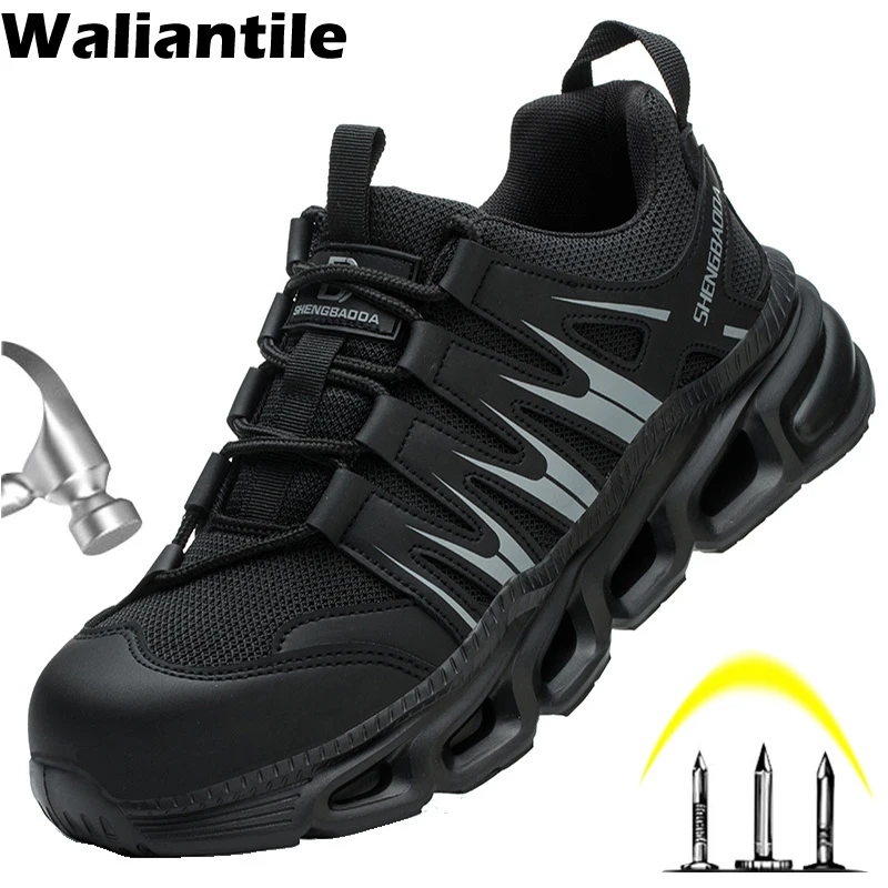 

Waliantile Breathable Men Safety Shoes For Summer Industrial Work Boots Puncture Proof Steel Toe Indestructible Sneakers Male