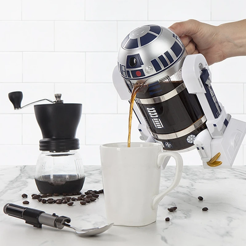 AB43-Mocha Hand-Cranked Coffee Machine Robot Star French Press Coffee Maker Machine,24Cm High