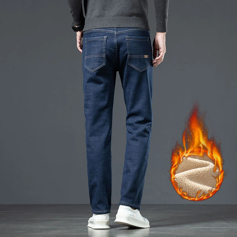 Plus Size 44 46 Casual Sherpa Warm Jeans Men Winter Velvet Thick Trousers denim pants denim trousers men trousers Loose Straight Business Classic Fleece Denim Pants