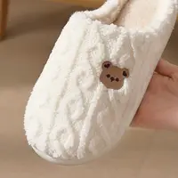 Winter Fluffy Shoes Women Cotton Slippers Cartoon Bear Thick Sole Warm Slides Men Female Couple House Indoor Plush Flat Shoes - Image 5