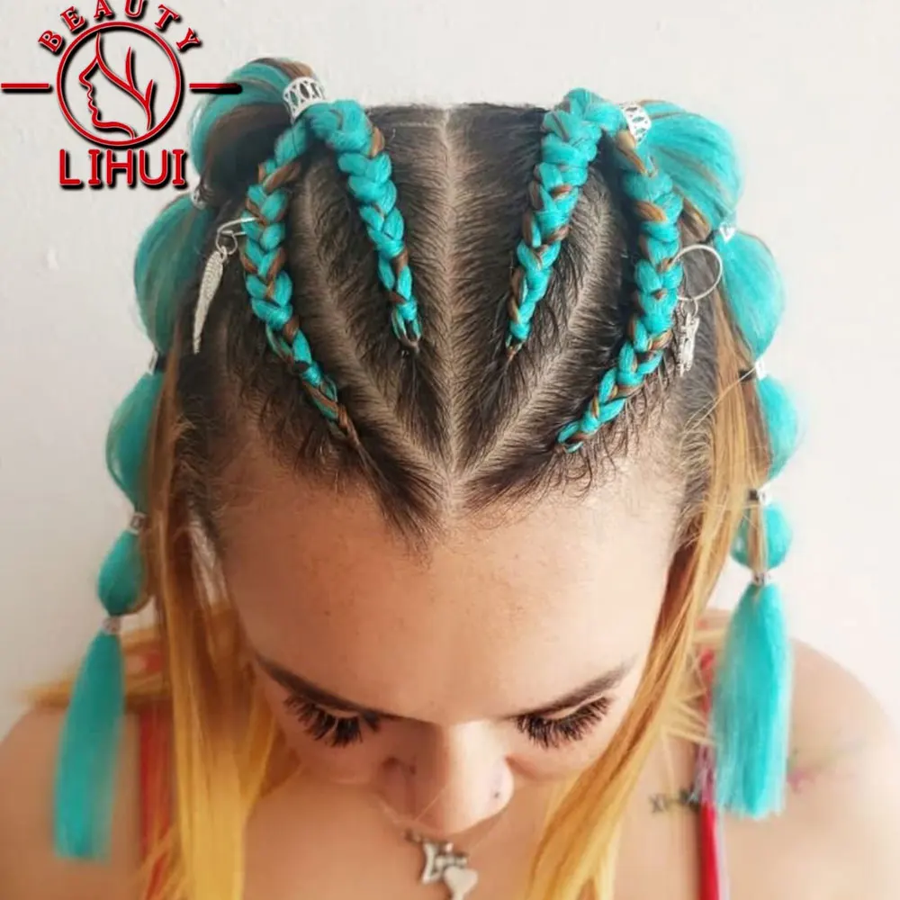 Lihui Synthetic Braiding Hair 24 Inch Jumbo Braid Ombre Jumbo Hair Extension for Women DIY Hair Braids Purple Pink Yellow Red