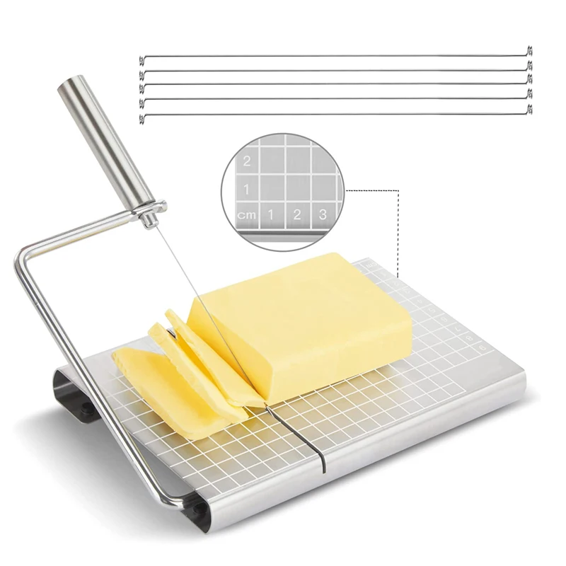 

Ломтерезы для сыра с шкалой точного размера, доска для резки сыра из нержавеющей стали с 6 сменными проводами, кухонные аксессуары